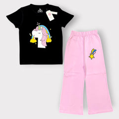 Girls Unicorn Graphic T-Shirt & Wide-Leg Pants Set
