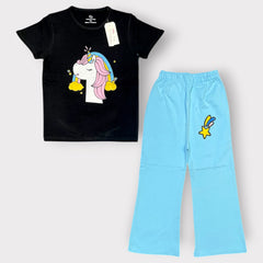 Girls Unicorn Graphic T-Shirt & Wide-Leg Pants Set