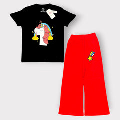 Girls Unicorn Graphic T-Shirt & Wide-Leg Pants Set