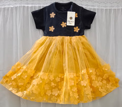 Girls’ Floral Tulle Party Dress – Black & Mustard Yellow Princess Dress