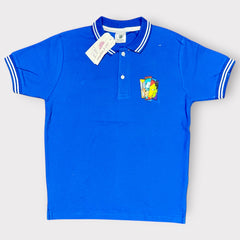 Kids Royal Blue Polo T-Shirt with Striped Collar & Sleeve Cuffs