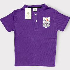 Kids Purple Textured Henley T-Shirt with Bicycle Graphic