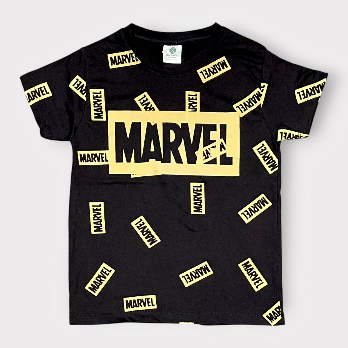 Kids Marvel All-Over Print Black Graphic T-Shirt