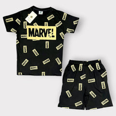 Kids Superhero-Inspired Graphic T-Shirt & Shorts Set – Black Casual Summer Outfit