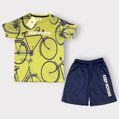 Kids “Keep Moving” Bicycle Print Summer Set – T-Shirt & Shorts