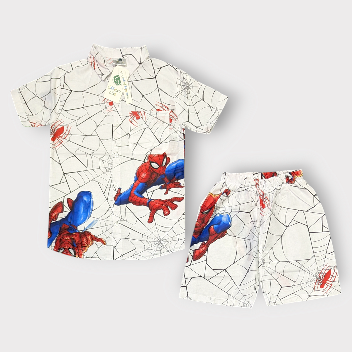 Kids Superhero Web Print Shirt & Shorts Set