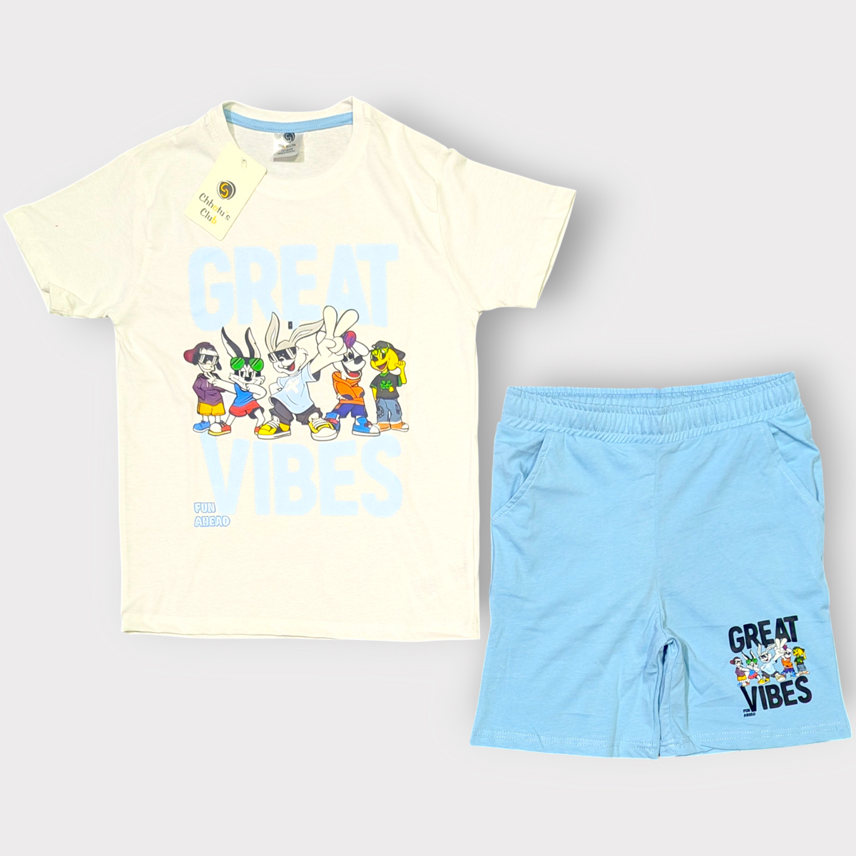 Boys “Great Vibes” Cartoon Summer Co-Ord Set