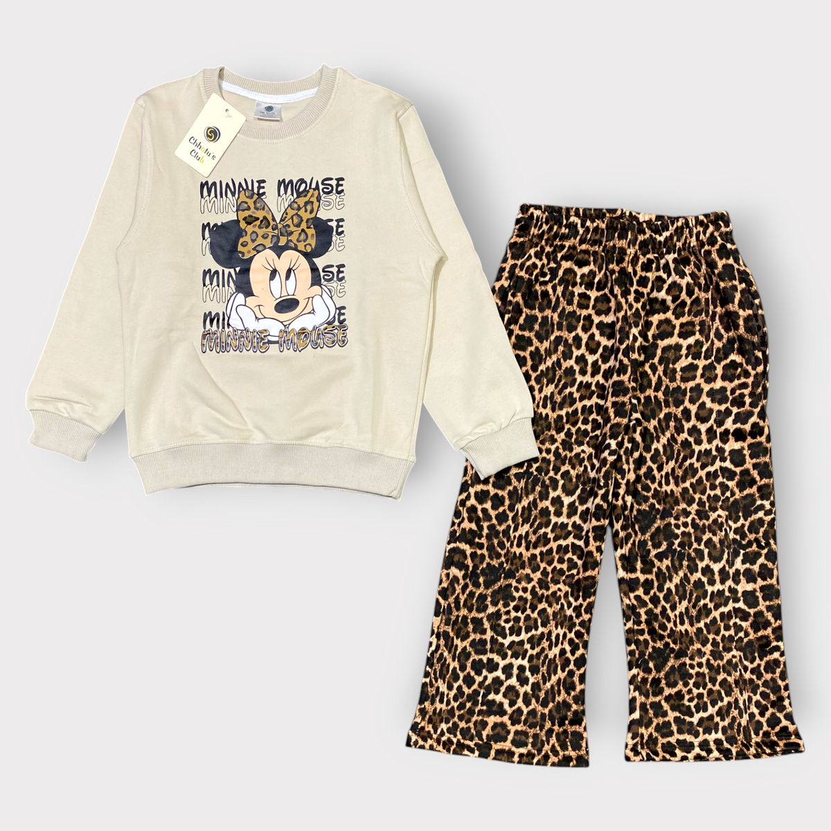 Girls Minnie Mouse Leopard Print Sweatshirt & Trouser Set