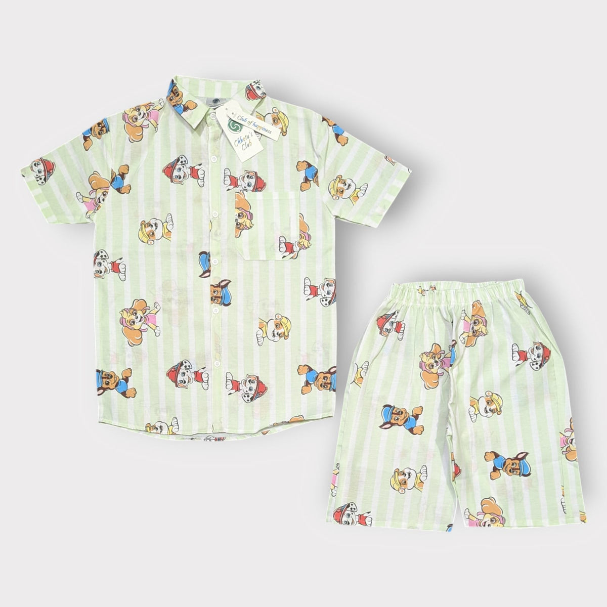 Kids Cartoon Puppy Print Summer Shirt & Shorts Set