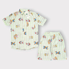 Kids Cartoon Puppy Print Summer Shirt & Shorts Set