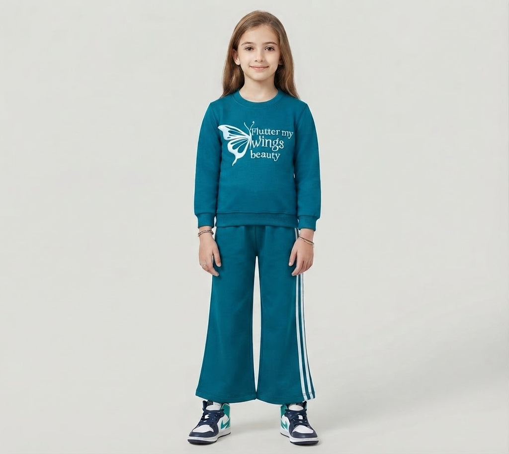 Kids Teal Blue 2-Piece Tracksuit Set – Flutter My Wings Print