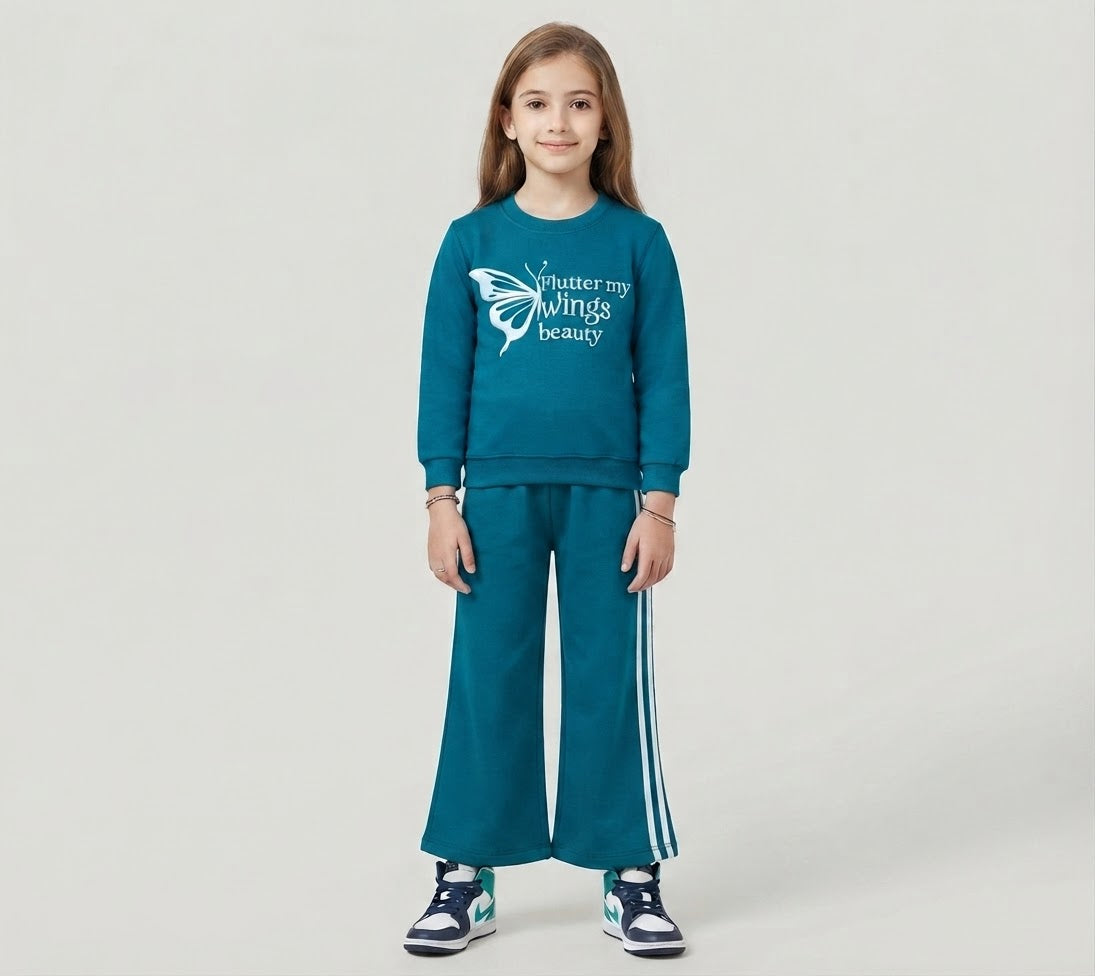 Kids Teal Blue 2-Piece Tracksuit Set – Flutter My Wings Print