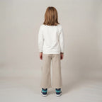 Girls Bow Detail Sweatshirt & Wide-Leg Pants Set – White & Beige