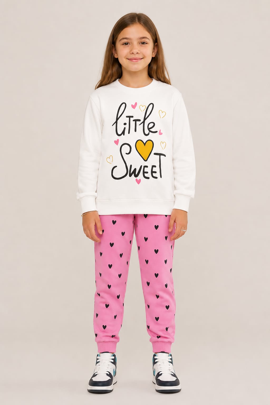 Little Sweet Girls’ 2-Piece Sweatshirt & Heart Print Pants Set