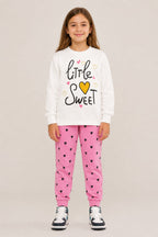 Little Sweet Girls’ 2-Piece Sweatshirt & Heart Print Pants Set