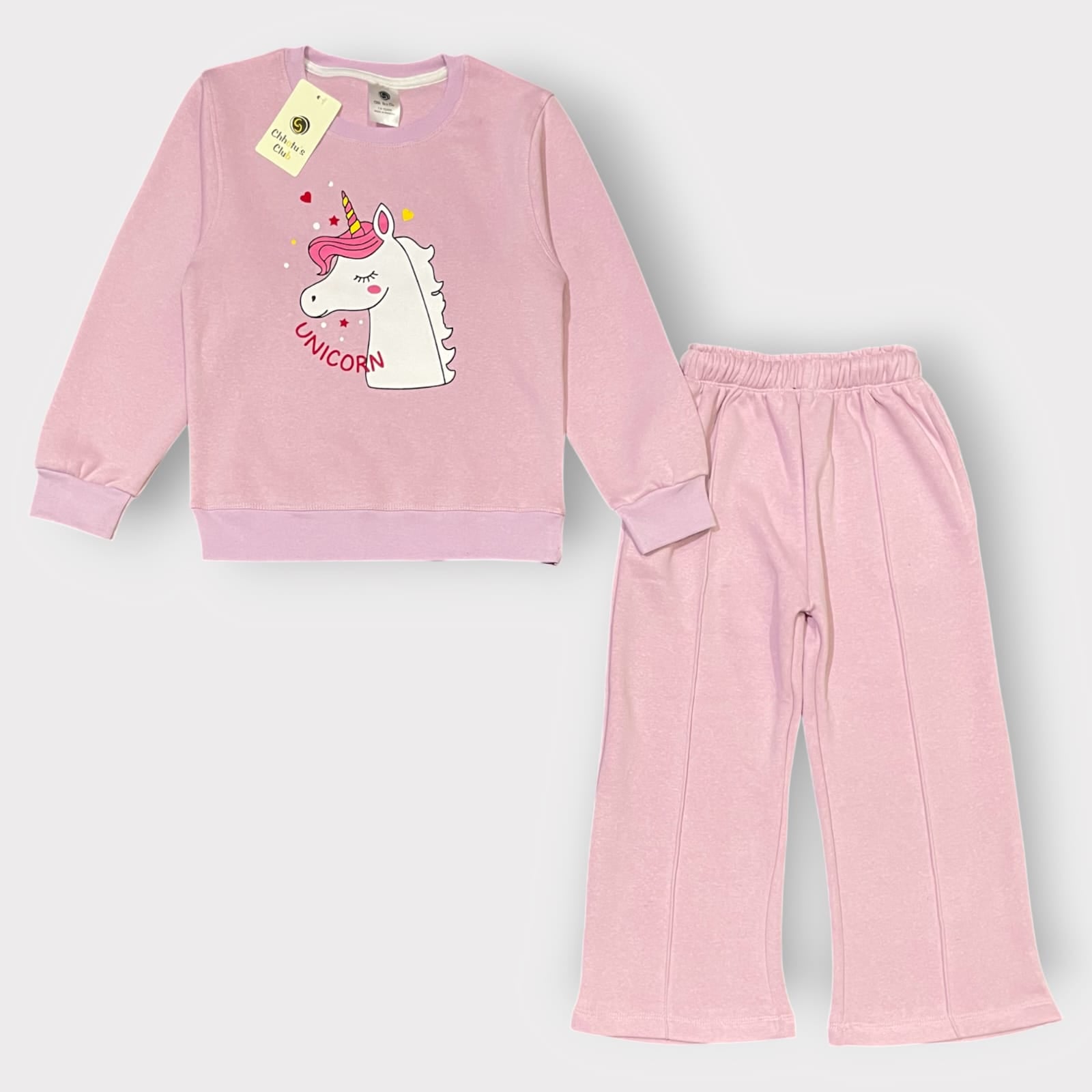 Girls’ Pink Unicorn Printed Sweatshirt & Jogger Set