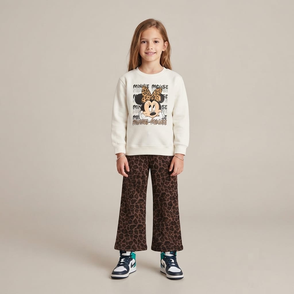 Girls Minnie Mouse Leopard Print Sweatshirt & Trouser Set