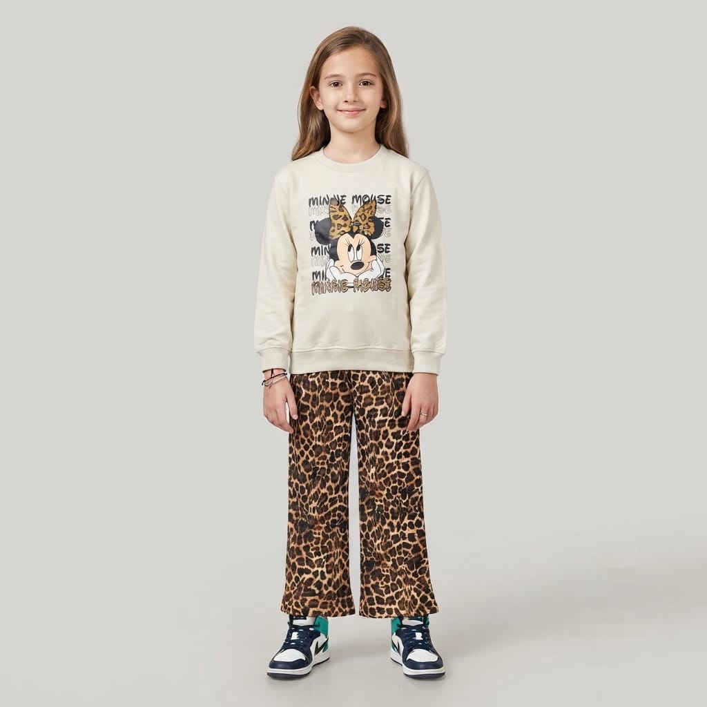 Girls Minnie Mouse Leopard Print Sweatshirt & Trouser Set