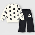 Girls Black & White Floral Printed Sweatshirt & Trouser Set