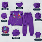 Girls Purple Floral Embroidery Sweatshirt & Jogger Set