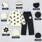 Girls Black & White Floral Printed Sweatshirt & Trouser Set