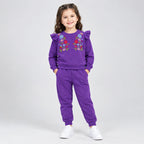 Girls Purple Floral Embroidery Sweatshirt & Jogger Set