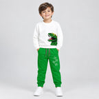 Kids Dinosaur Printed Sweatshirt & Green Jogger Tracksuit Set