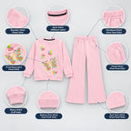 Girls Pink Butterfly Printed Sweatshirt & Flared Trouser Set