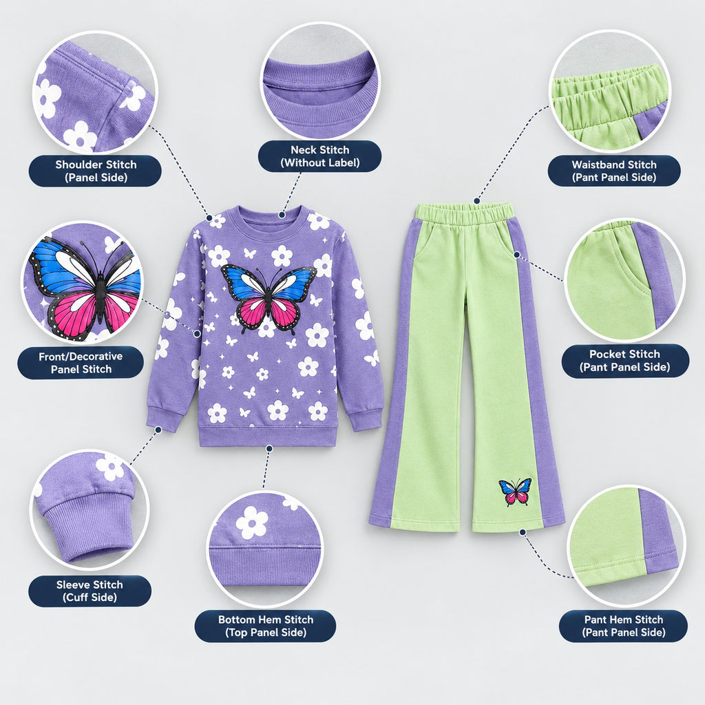 Girls Floral & Butterfly Print Sweatshirt Set – Cute 2-Piece Tracksuit Outfit