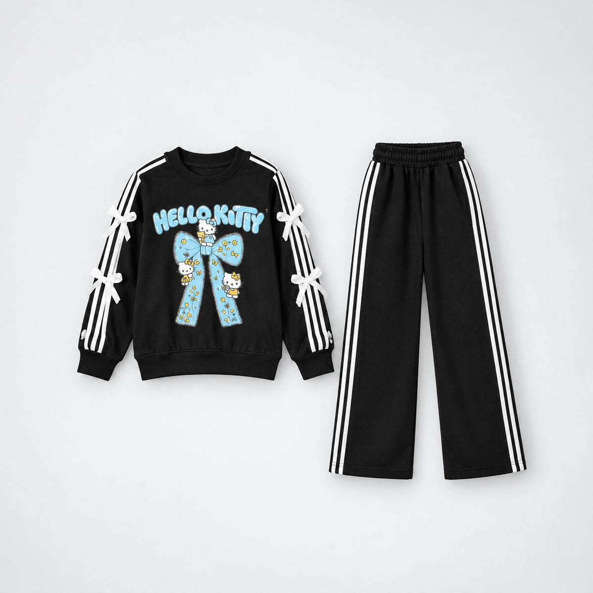 Girls Hello Kitty Bow Printed Sweatshirt & Wide-Leg Trouser Set