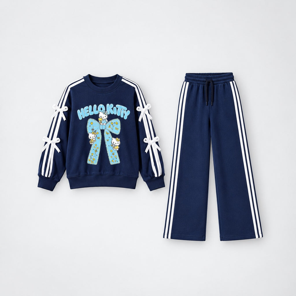 Girls Hello Kitty Bow Printed Sweatshirt & Wide-Leg Trouser Set
