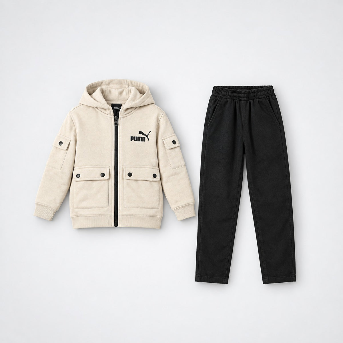 Kids Hooded Zip-Up Cargo Tracksuit Set
