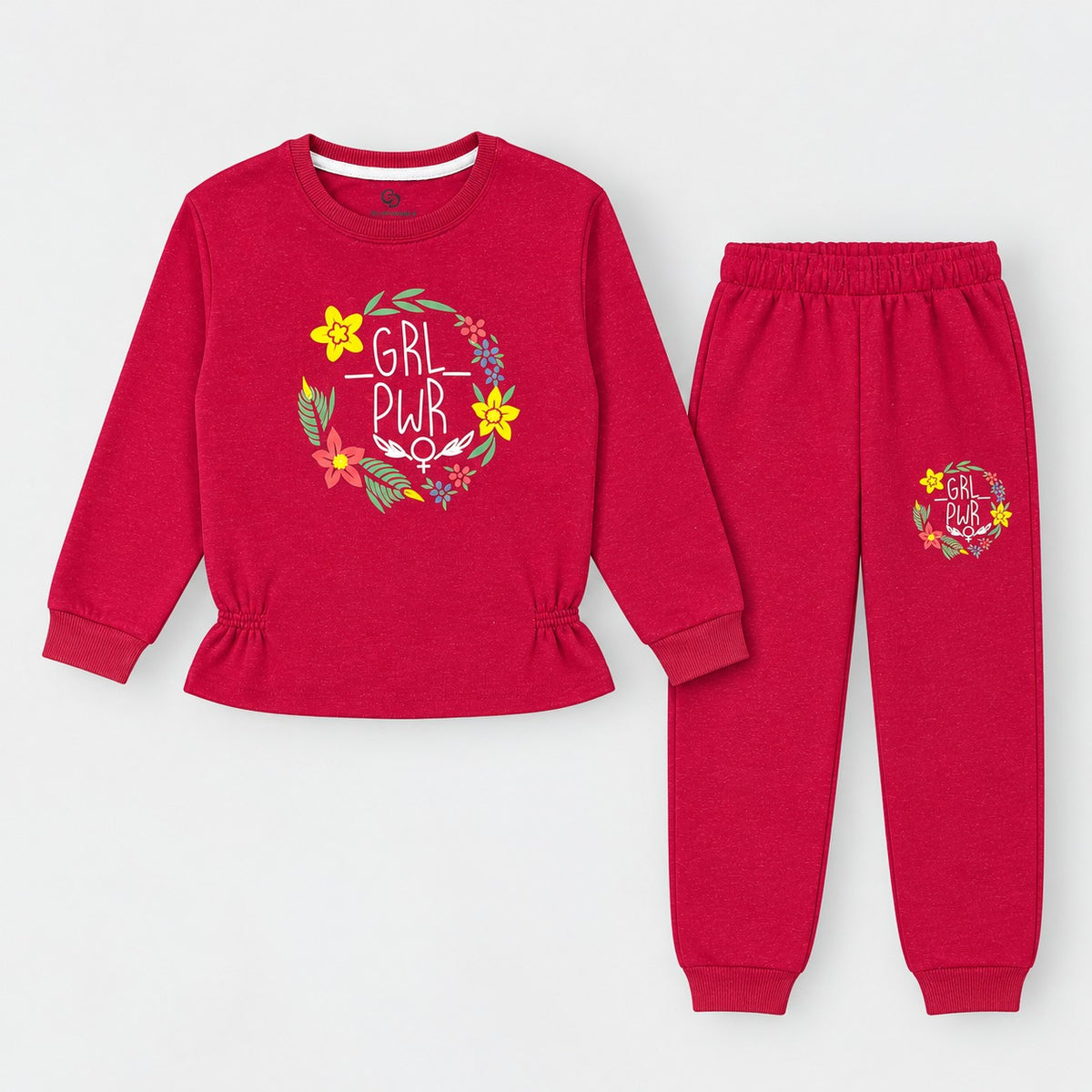 Stylish Girls Floral Slogan Fleece Tracksuit