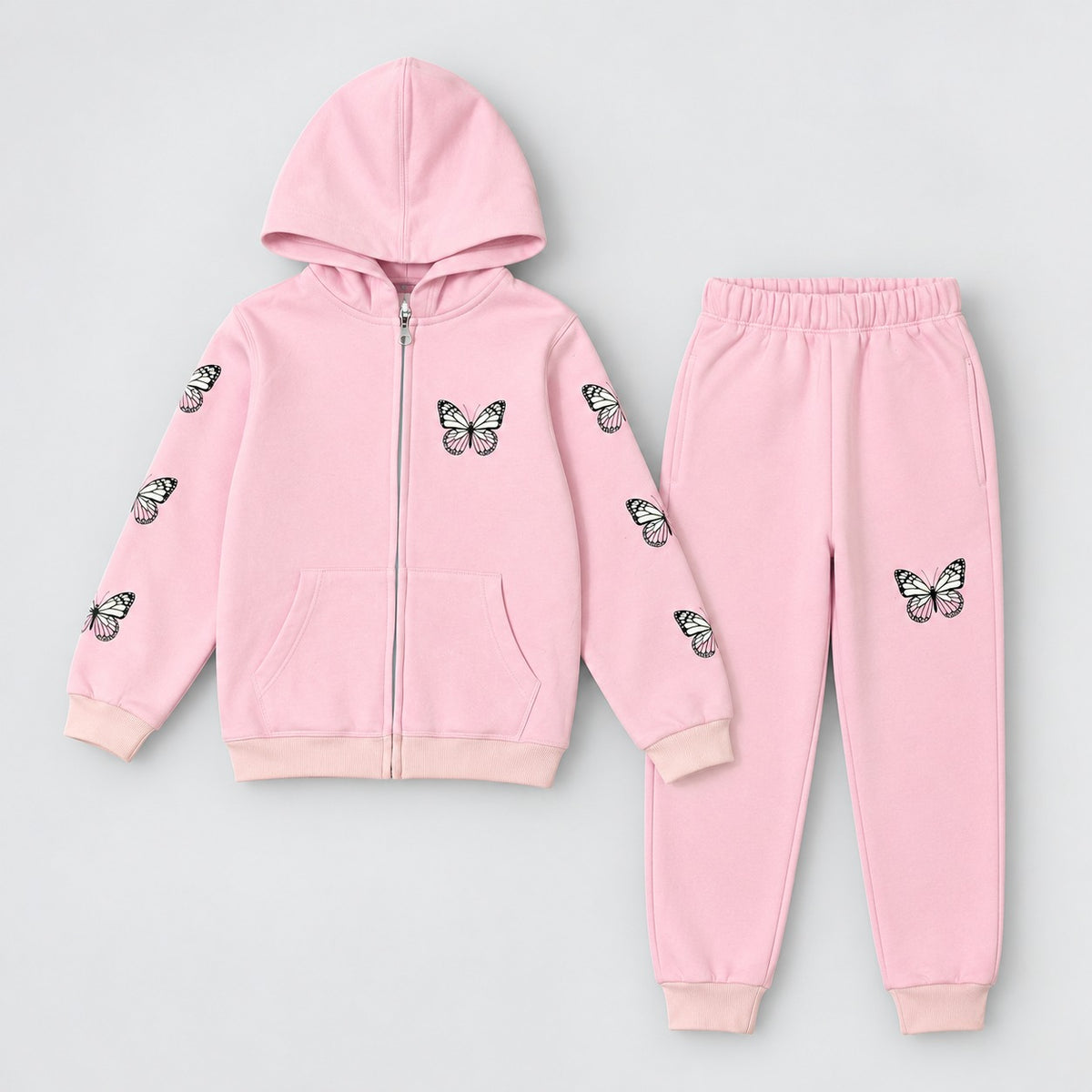 Kids Butterfly Print Zip-Up Hoodie & Trackpant Set