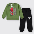 Boys Olive Green & Black Spider-Man Printed Sweatshirt & Trackpants Set