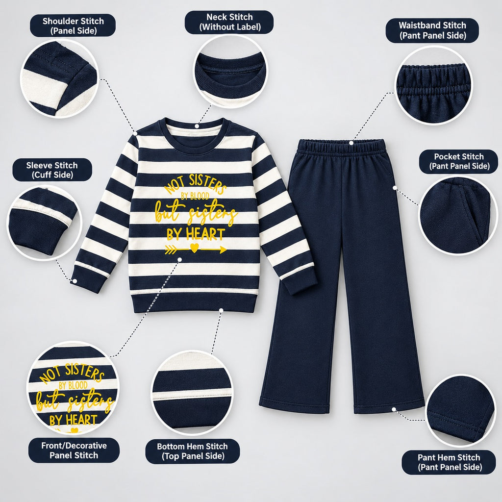 Girls Navy & White Striped "Sisters By Heart" Sweatshirt & Trousers Set