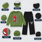 Boys Olive Green & Black Spider-Man Printed Sweatshirt & Trackpants Set