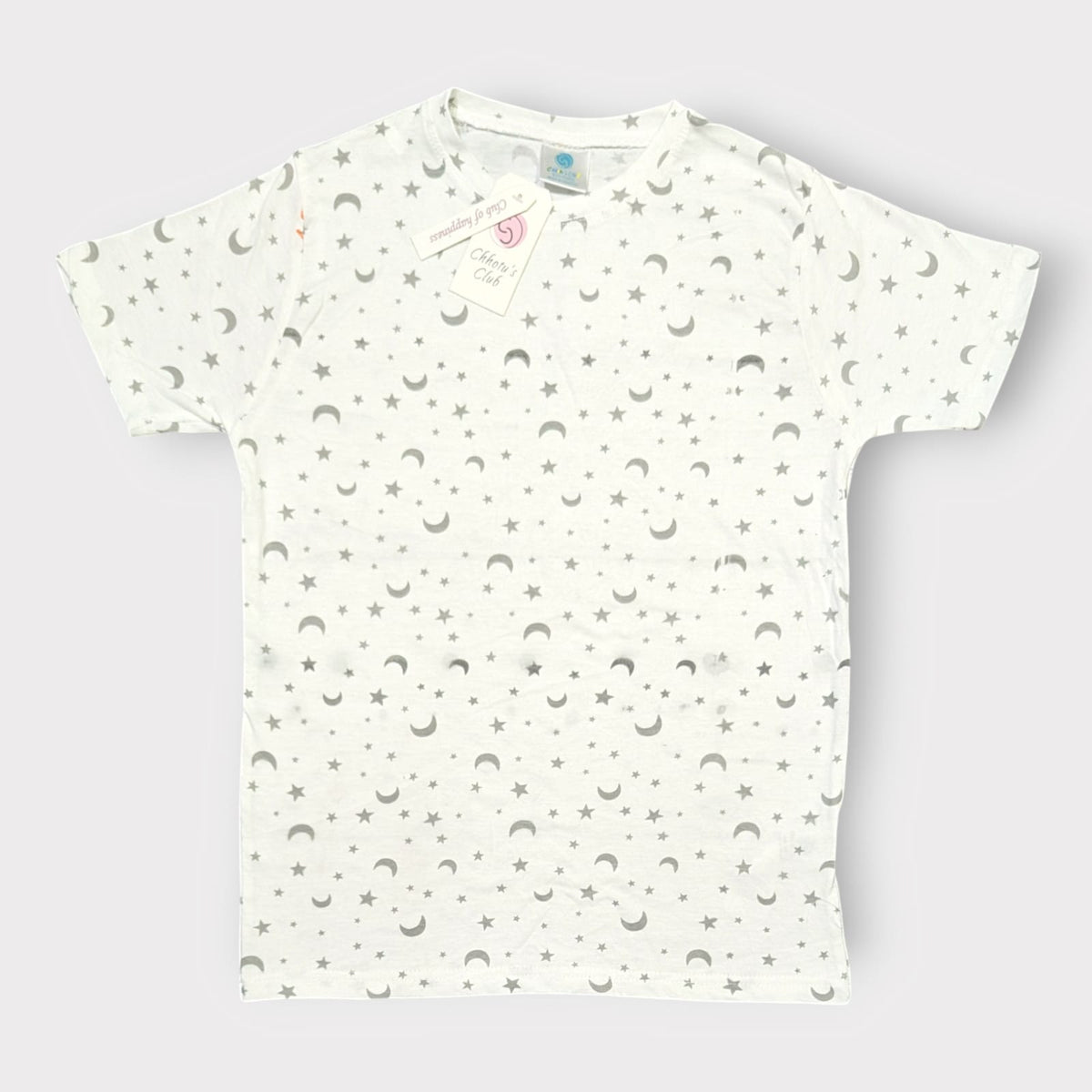 Moon & Star Print White T-Shirt – Soft Cotton Kids Tee