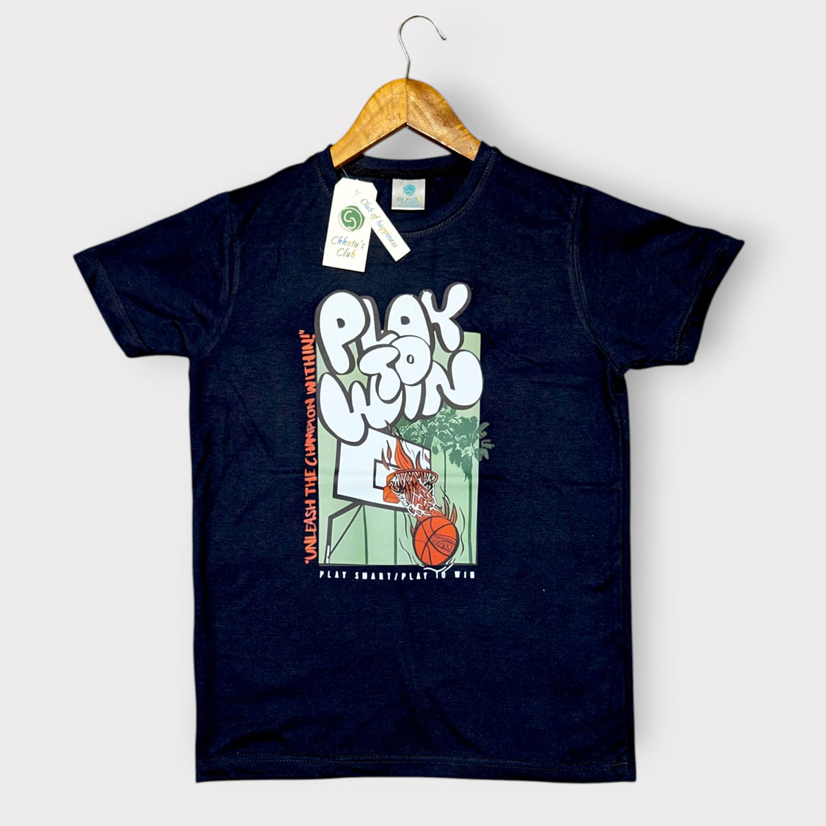 “Play to Win” Graphic Navy T-Shirt – Kids Cotton Sports Tee