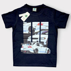 Sports Car Graphic Navy T-Shirt – Kids Cotton Tee