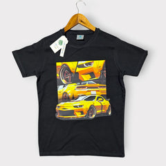 Yellow Sports Car Kids Graphic T-Shirt – Black Short Sleeve Tee