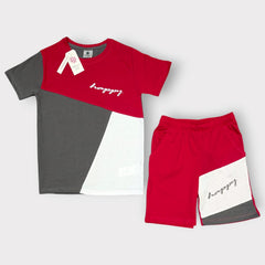 Happy Kids Summer Set – Red Color Block T-Shirt & Shorts