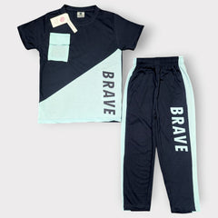 BRAVE Navy & Aqua Co-Ord Set – Kids T-Shirt & Track Pants