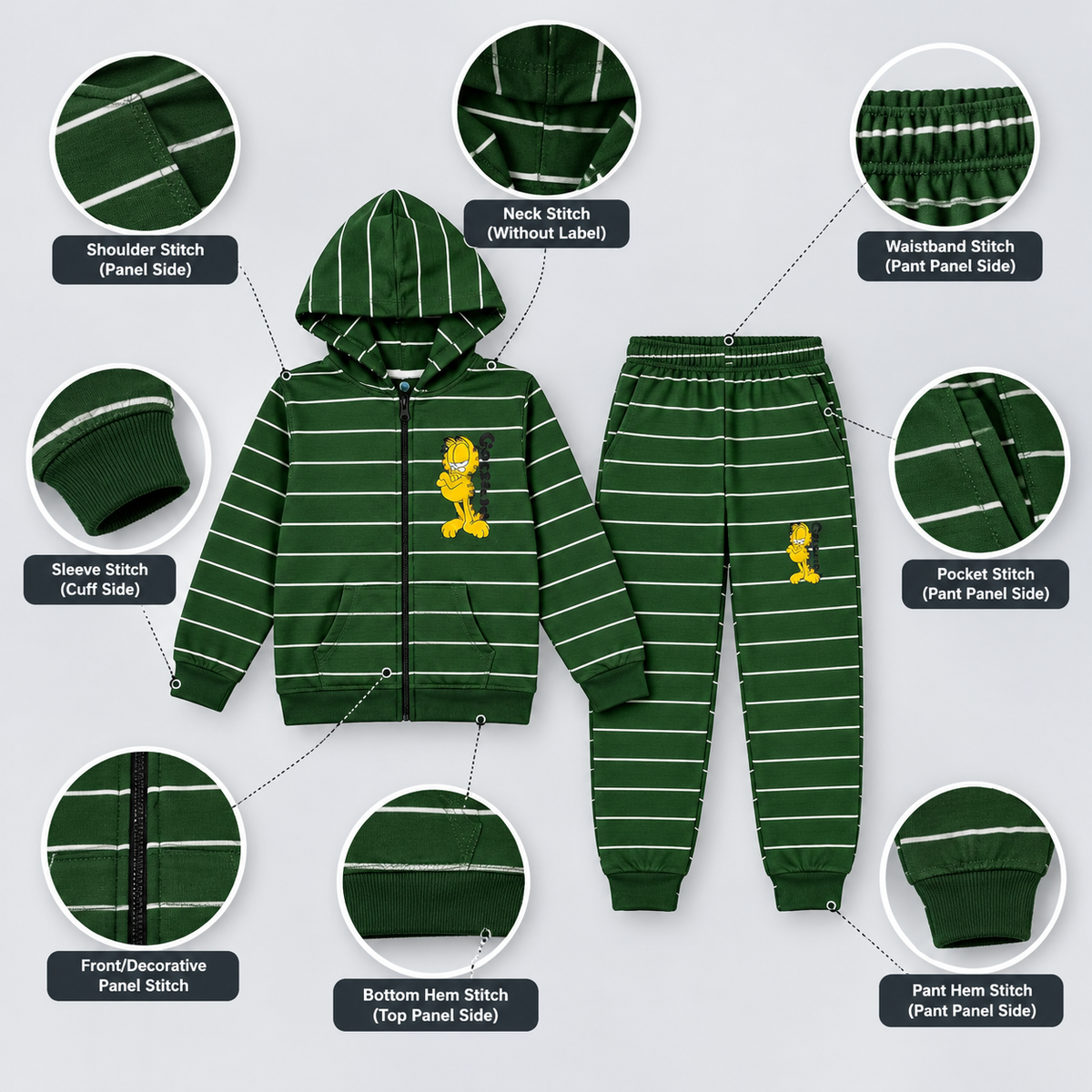 Stylish Boys Cartoon Graphic Striped Tracksuit