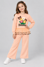 Girls Blossom Bear Ruffle Top & Wide-Leg Pants Set