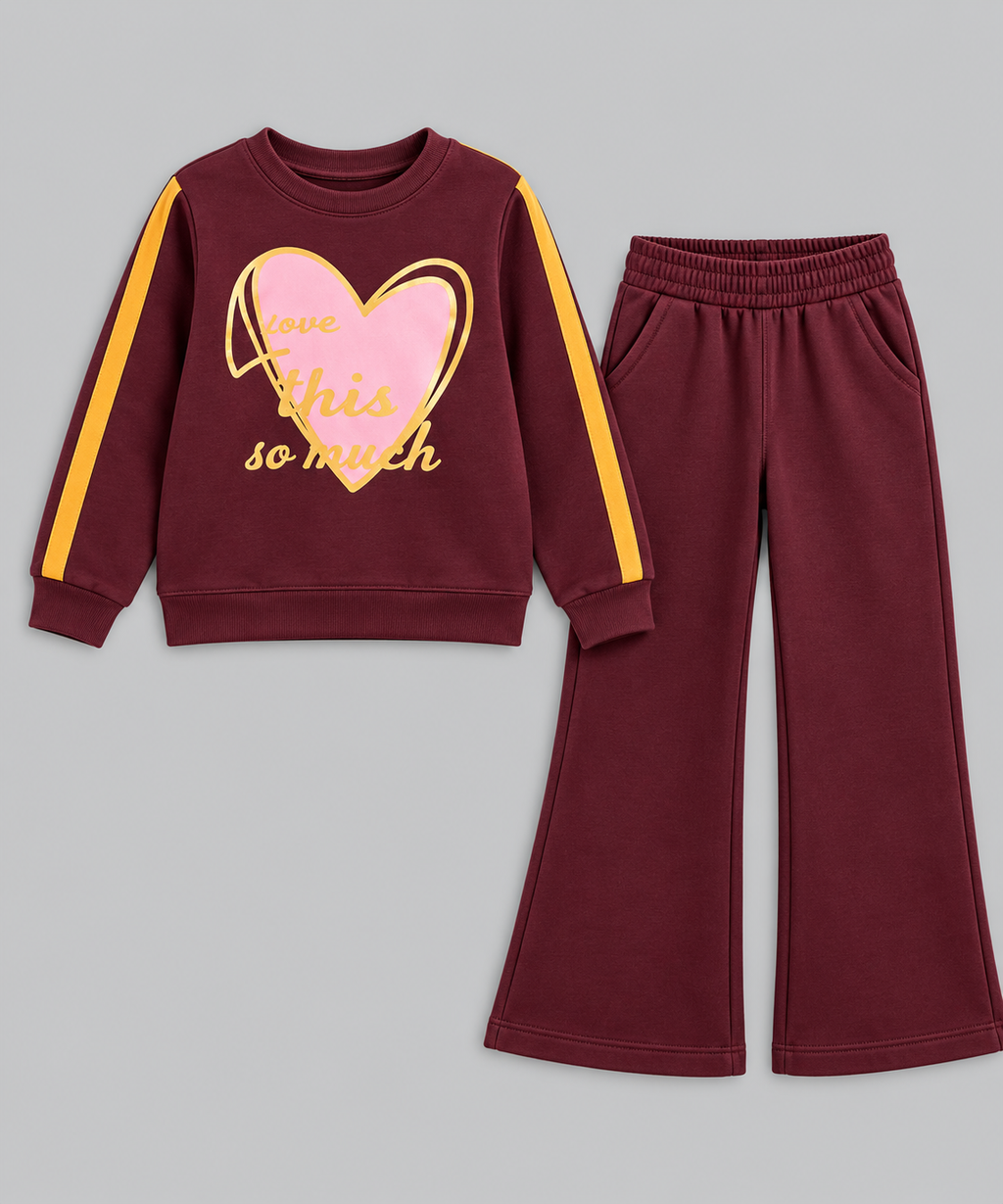 Girls Heart Graphic Wide-Leg Tracksuit Set