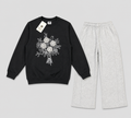 Kids’ Black Floral Sweatshirt & Light Grey Jogger Set