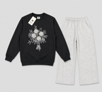 Kids’ Black Floral Sweatshirt & Light Grey Jogger Set