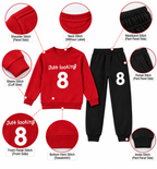 Kids "Just Looking 8" Red & Black Sweatshirt & Jogger Set | Boys Number 8 Fleece Tracksuit