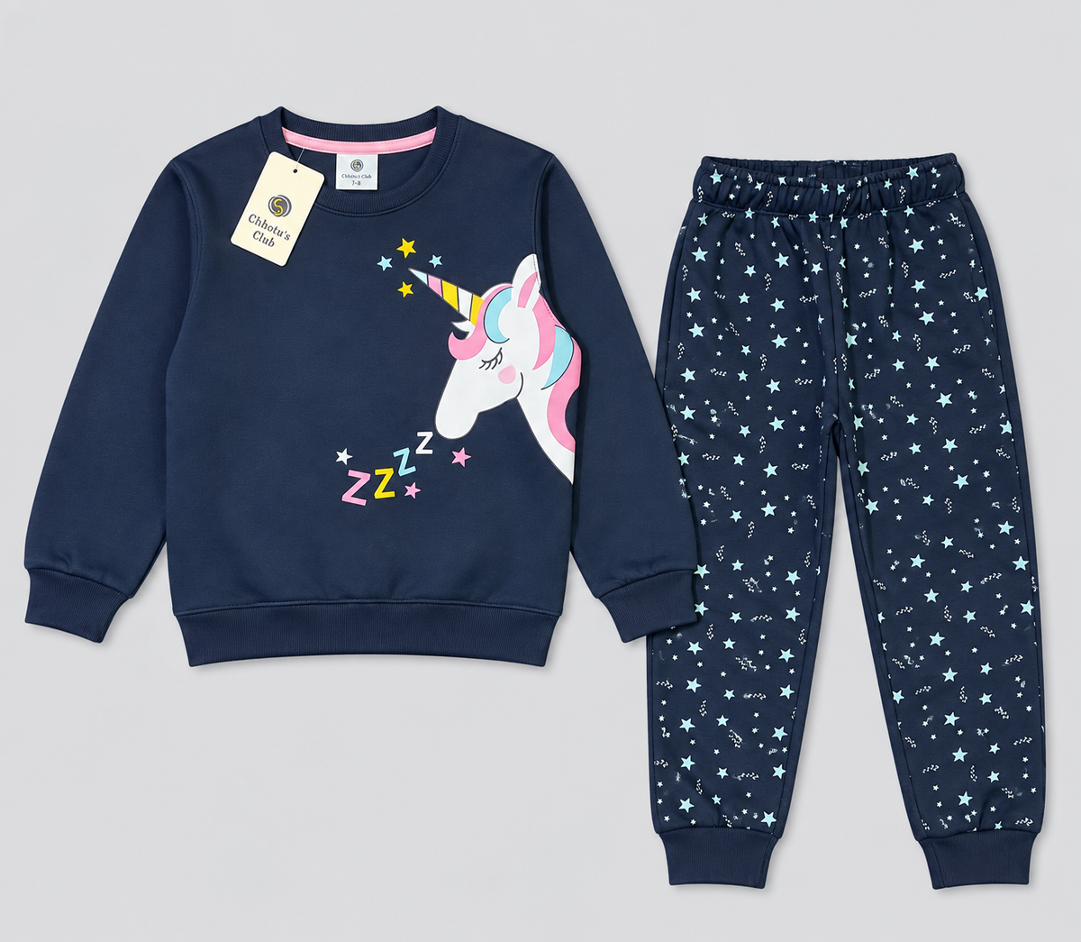 Girls Magical Unicorn & Star Sweatshirt & Joggers Set – Navy Blue Winter Tracksuit